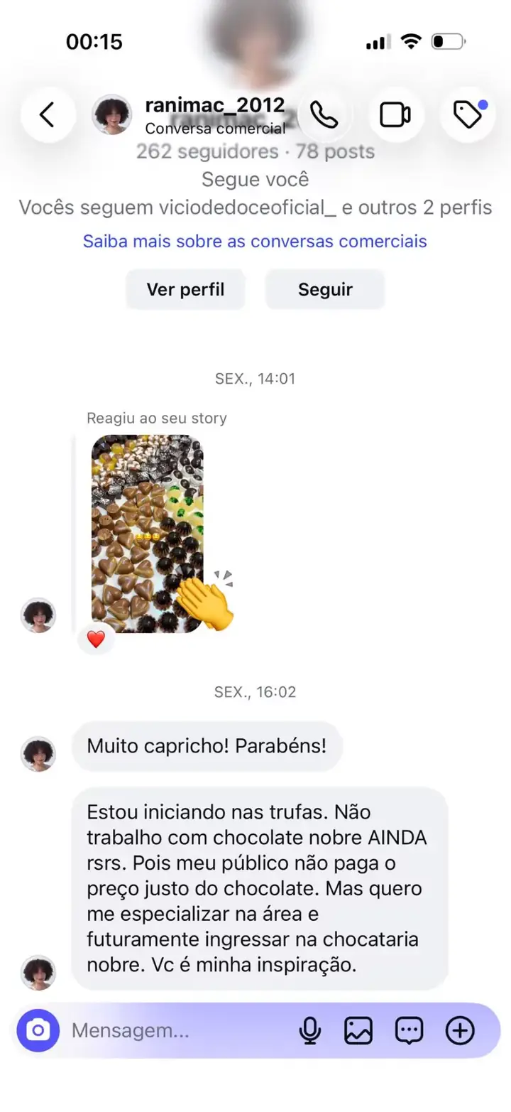 Depoimento 2 — aluna do ebook O Segredo do Chocolate