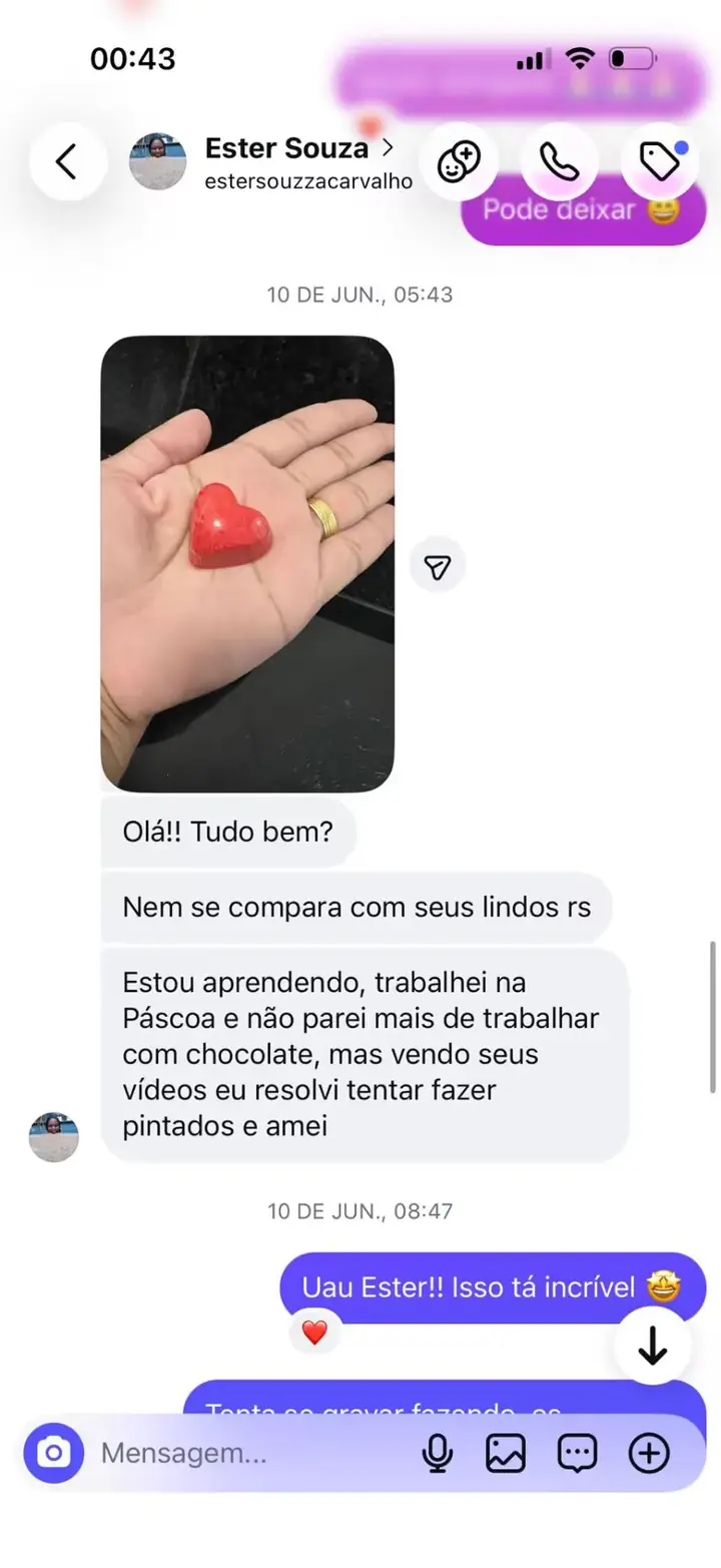 Depoimento 6 — aluna do ebook O Segredo do Chocolate