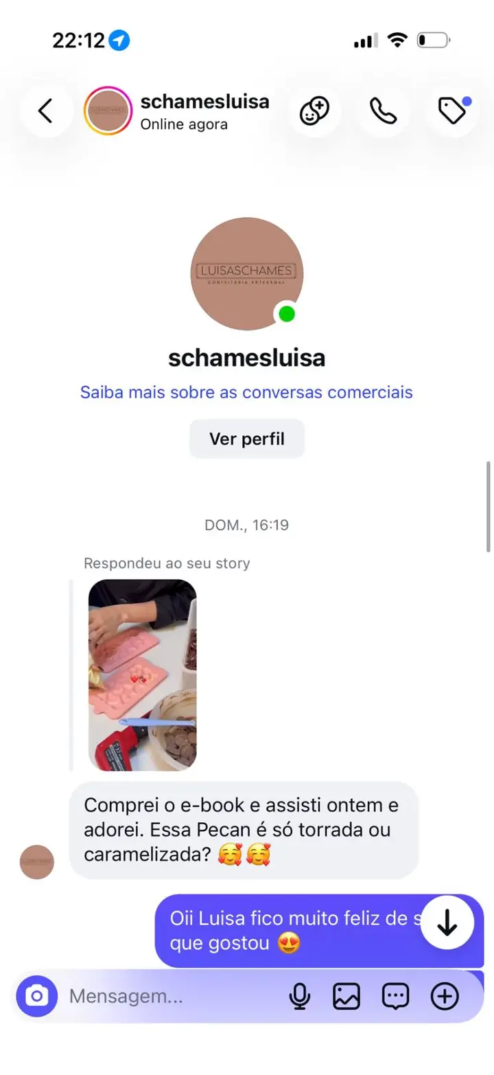 Depoimento 14 — aluna do ebook O Segredo do Chocolate