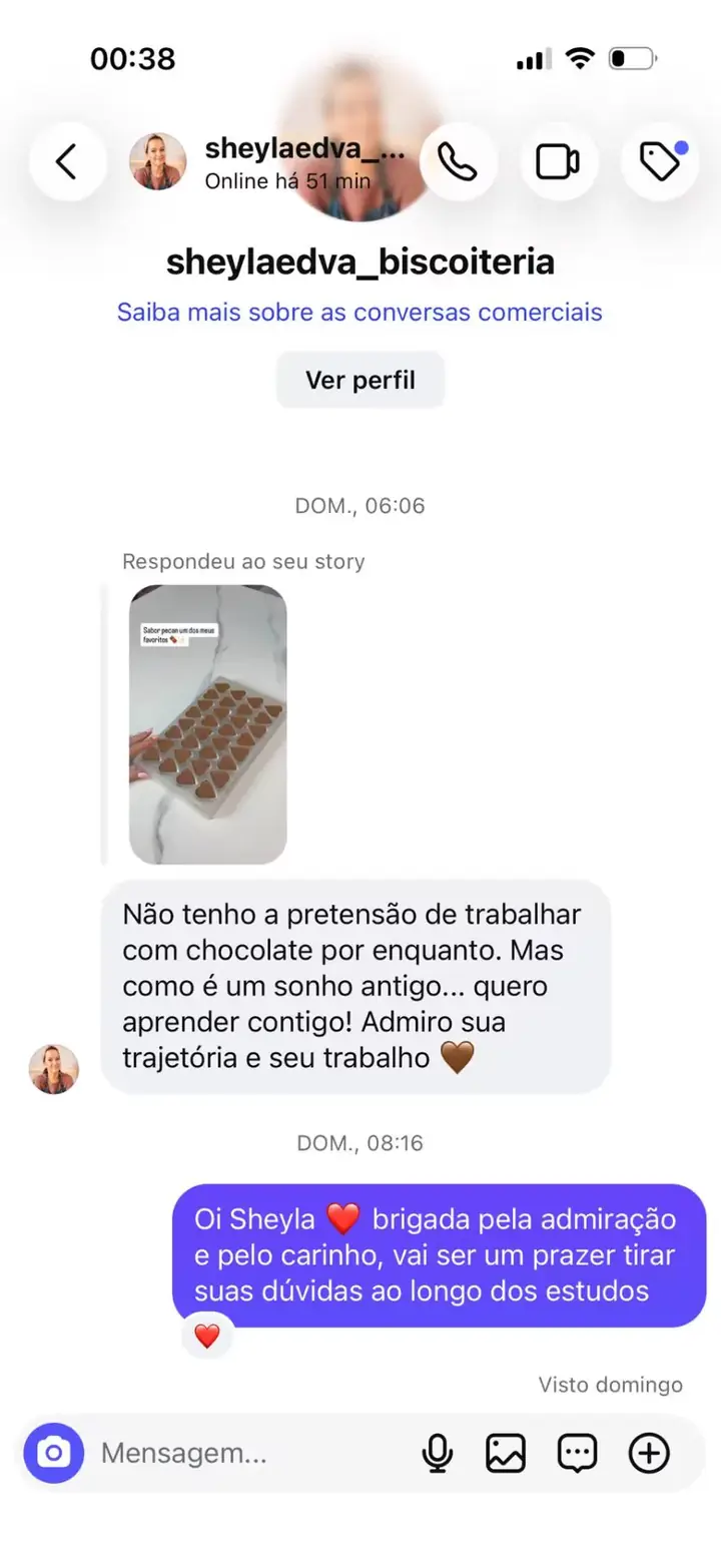 Depoimento 5 — aluna do ebook O Segredo do Chocolate