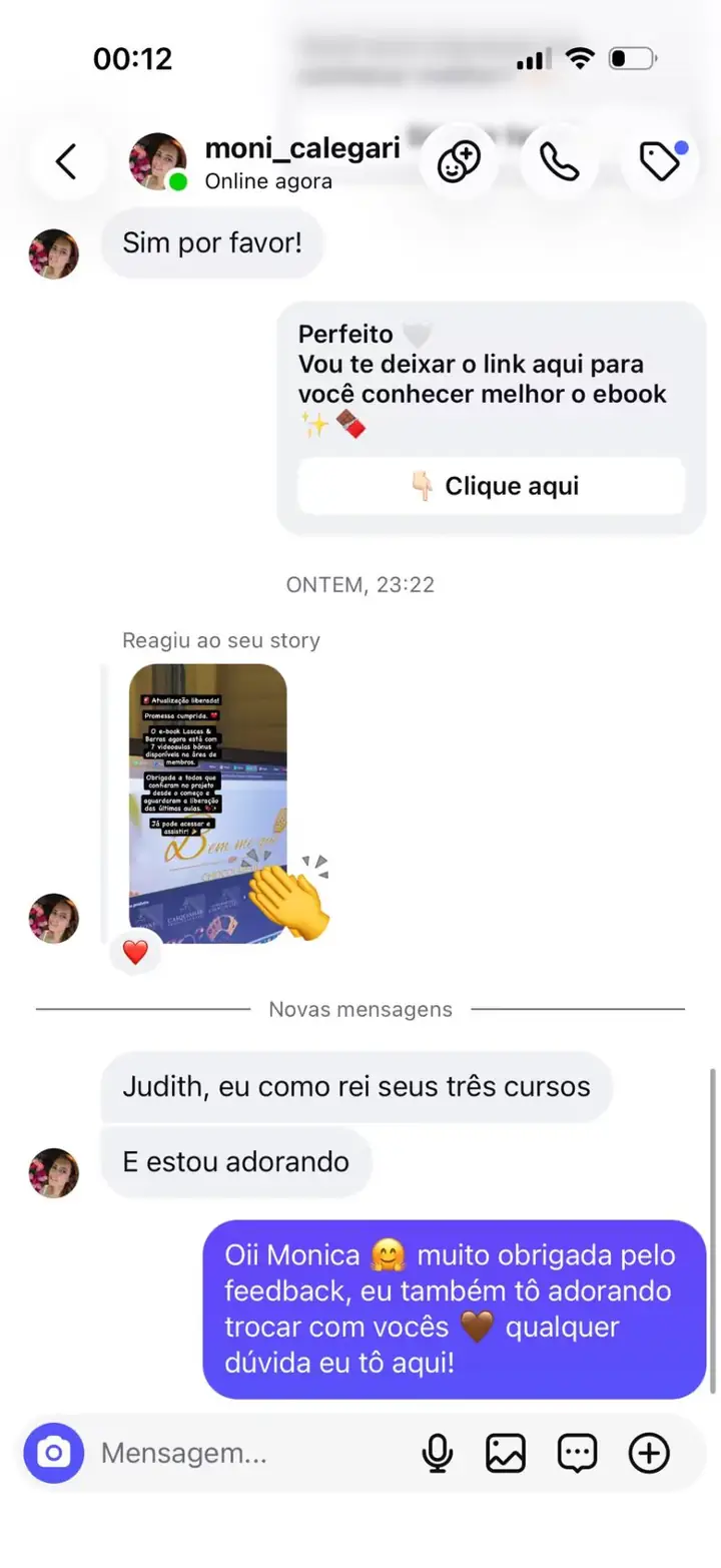 Depoimento 1 — aluna do ebook O Segredo do Chocolate