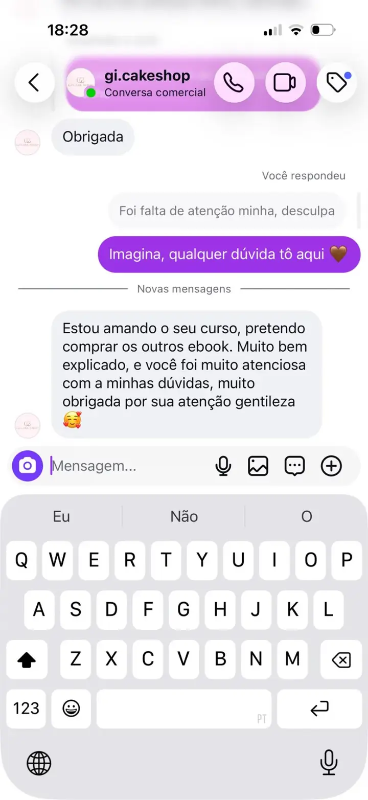 Depoimento 16 — aluna do ebook O Segredo do Chocolate
