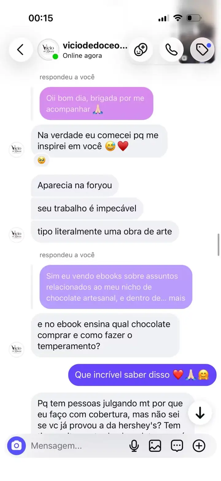 Depoimento 3 — aluna do ebook O Segredo do Chocolate